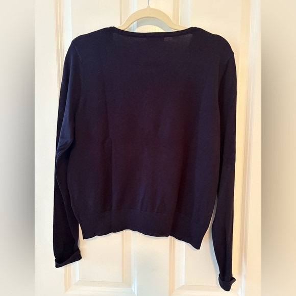 NWT, H&M Fine Knit Cardigan, Ribbed Neckline, Cuffs and Hem. Navy Blue, Size L - Picture 4 of 5